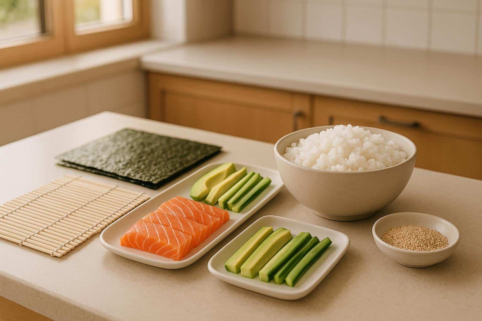 Listă de verificare pentru prepararea rulouri de sushi întoarse pe dos acasă